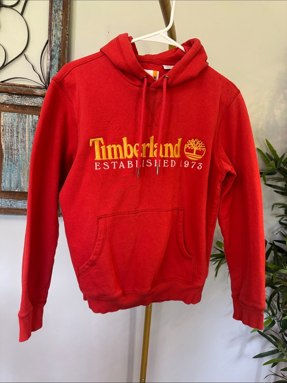 Timberland Orange red Hoodie with Yellow Logo Embroidery